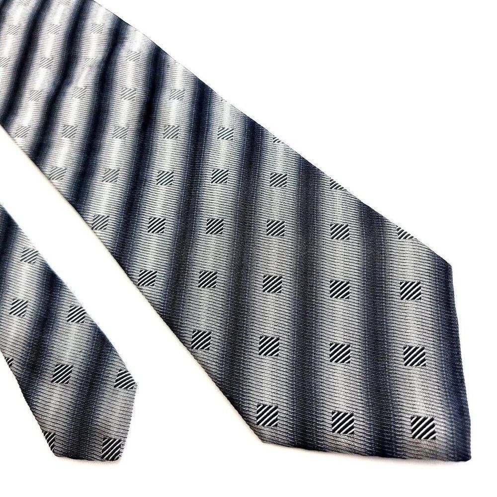 Pavone Italy Gray Silver‎ Woven Geometric Striped Wide Silk Tie